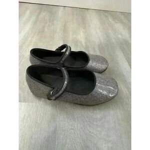 Kids Glitter Mary Jane‎ Shoes Silver Sparkle Buckle Strap Flats girls sz 27 us 9